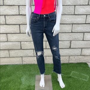 Levis distressed dark wash 501 jeans